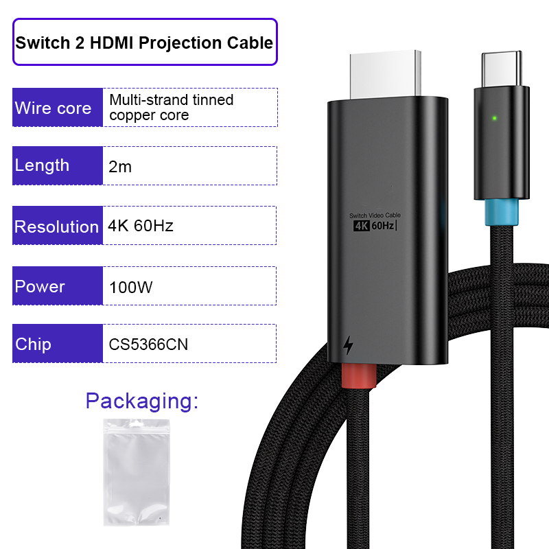 USB C to HDMI Cable Adapter for Switch 2 Dock Station, 4K@60Hz HDR, 6.6ft PD3.0 100W, Portable Travel TV Dock Connector Compatible with Nintendo Switch 2 (V22+)/2017/OLED, Steam Deck, ROG Ally