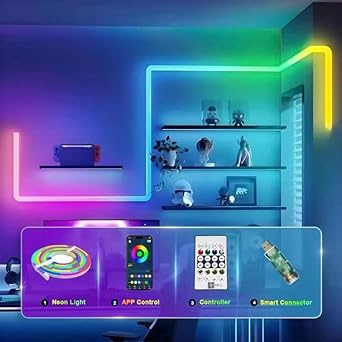 5 Meter Smart RGB Neon LED Strip Lights with App & Remote | Music Sync Rope Light for Room, Gaming, Party, Diwali & Home Decoration