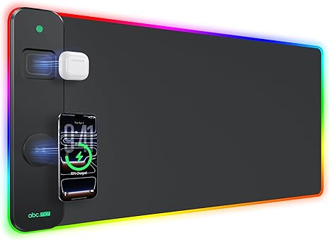 4-in-1 RGB Gaming Mouse Pad with Wireless Charging & Phone Stand, 31.5"x15.8" Large, 24 Light Effects, Non-Slip Base, Waterproof Ultra-Smooth Surface, with Adatper