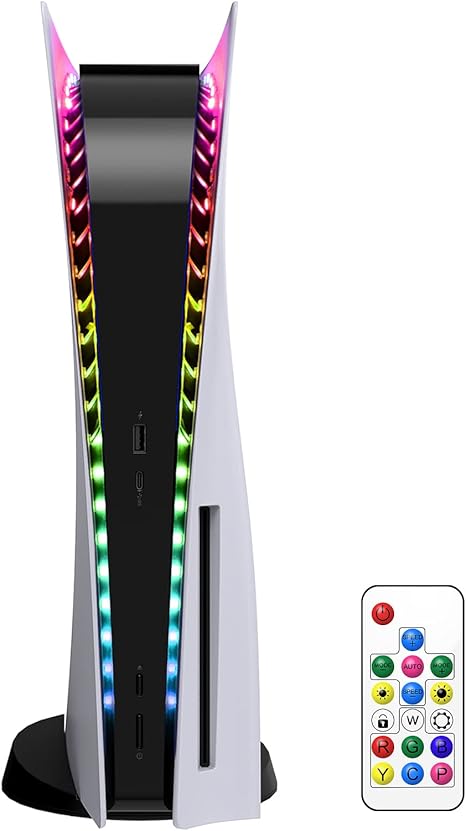 LED RGB Light Strip Compatible with PS5 Pro/PlayStation 5/PS5 Slim Disc&Digital Edition Console with 7 Colors 358 Modes, DIY Decoration Accessories Flexible Lights Strip with Remote